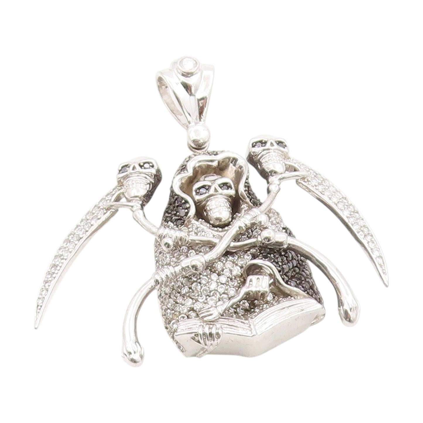 925 Sterling Silver Vintage Pendant Sparkling CZ Clustered Grim Reaper  PT25079