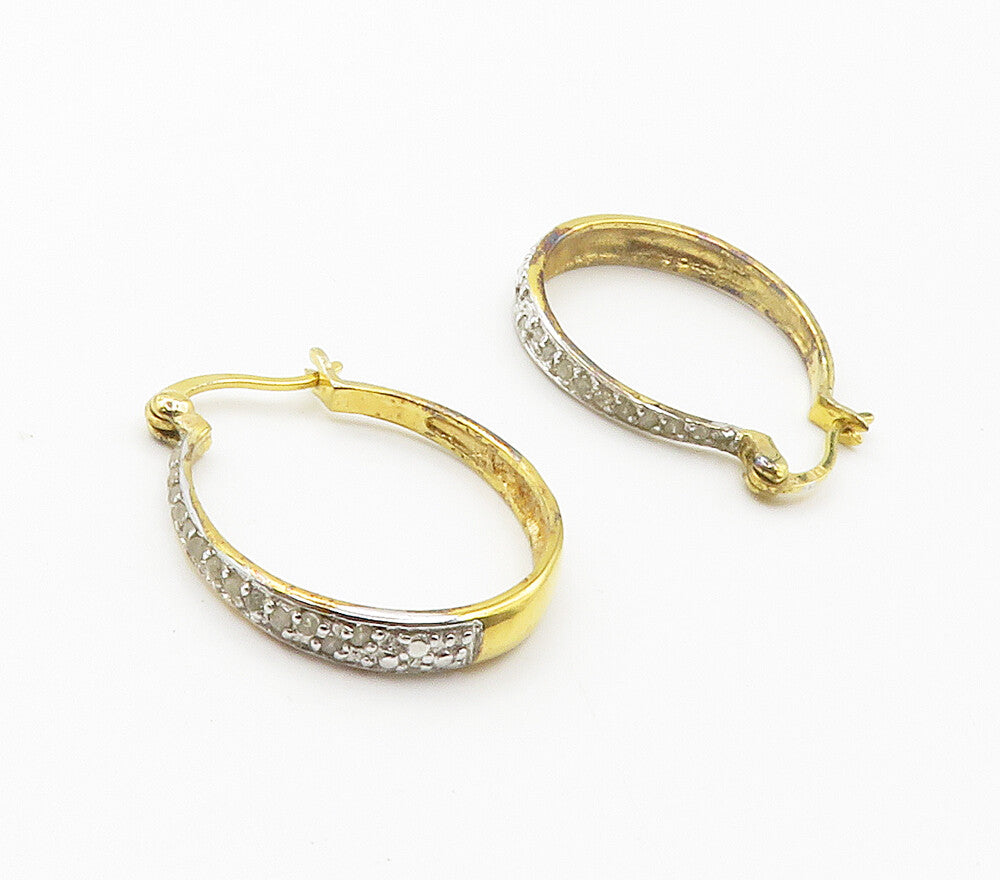 925 Sterling Silver  Genuine Diamonds Gold Plated Shiny Hoop Earrings  EG7772