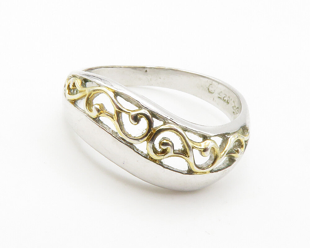 925 Sterling Silver  Shiny Two Tone Swirl Vine Dome Band Ring Sz 7  RG14345