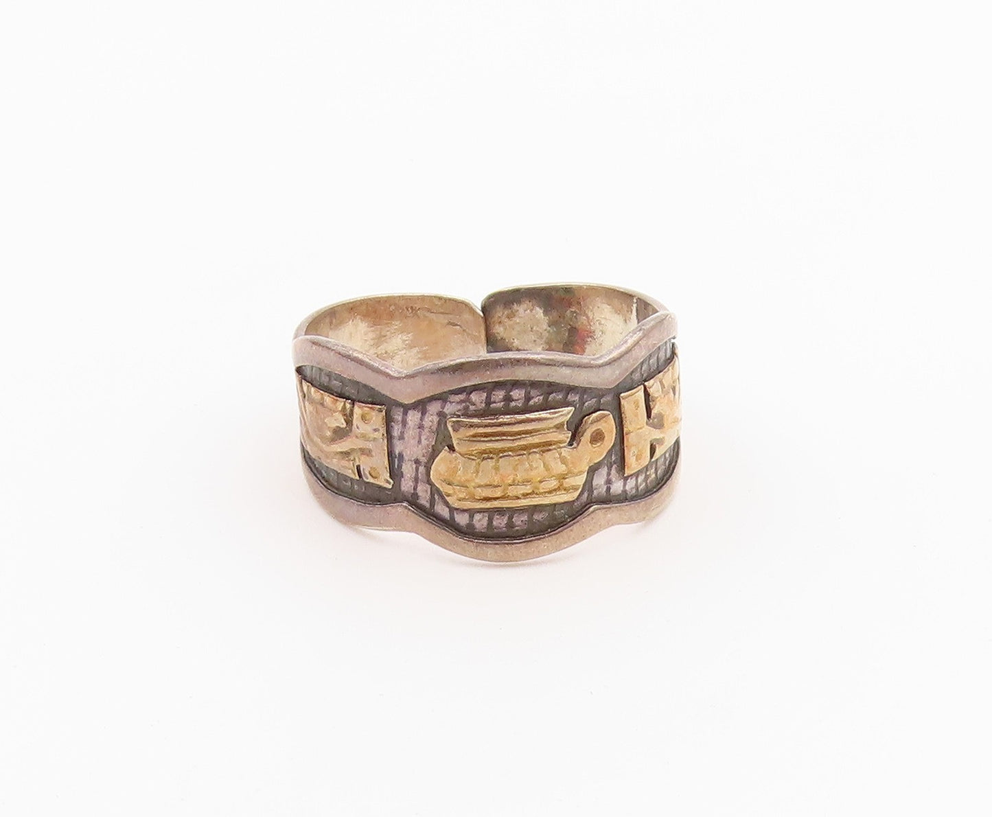 18k Gold & 925 Sterling Silver Vintage Ring Storyteller Band  Sz 7.5  RG36473