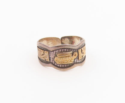 18k Gold & 925 Sterling Silver Vintage Ring Storyteller Band  Sz 7.5  RG36473