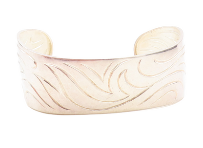 DESIGNER 925 Sterling Silver  Shiny Swirl Etched Pattern Cuff Bracelet  BT3055