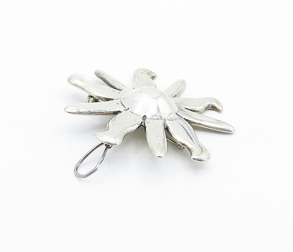 925 Sterling Silver  Vintage Shiny Smooth Shining Sun Motif Brooch Pin  BP1741