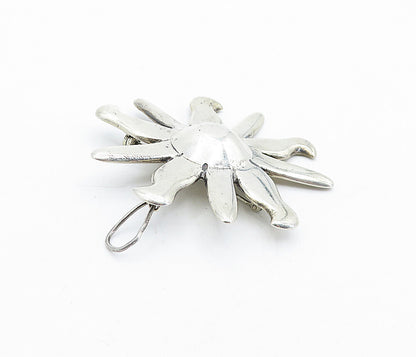 925 Sterling Silver  Vintage Shiny Smooth Shining Sun Motif Brooch Pin  BP1741