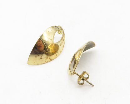 925 Sterling Silver  Vintage Shiny Gold Plated Curved Drop Earrings  EG5160
