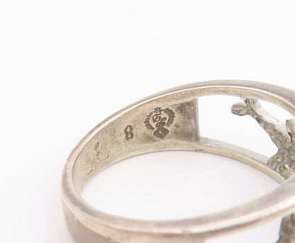 925 Sterling Silver Vintage Ring Cutout Diving Dolphins  Sz 8  RG33259