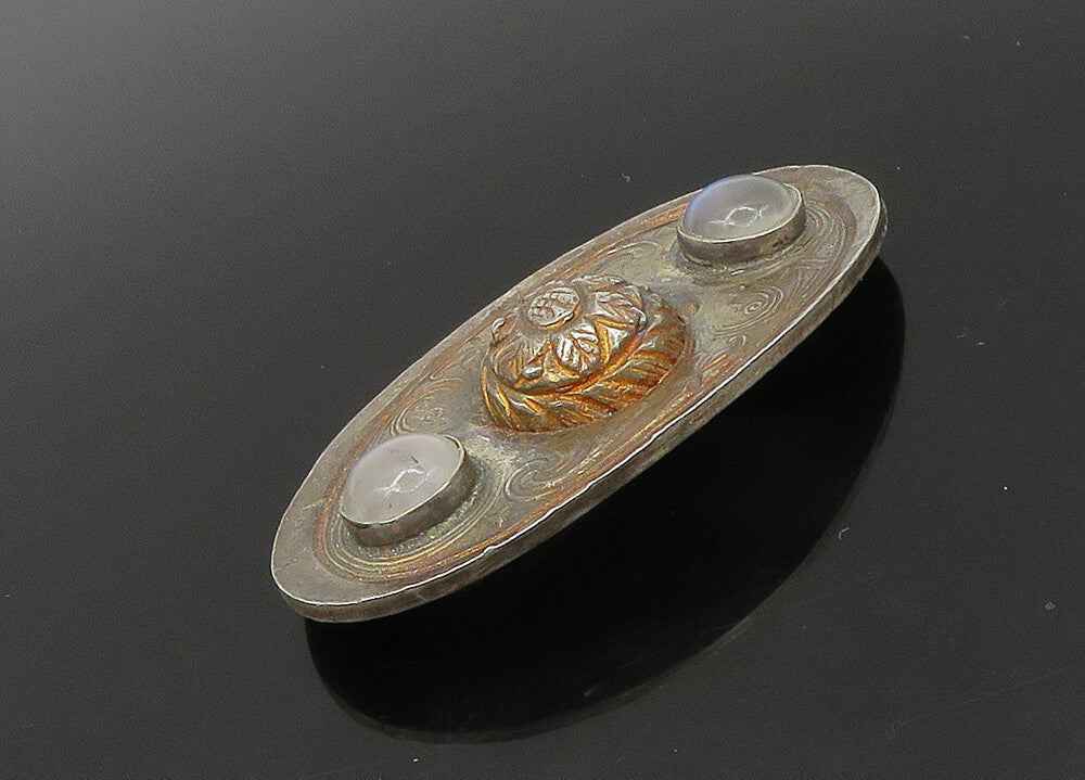 DAYNA 925 Silver  Vintage Cabochon Moonstone Flower Dome Brooch Pin  BP8916
