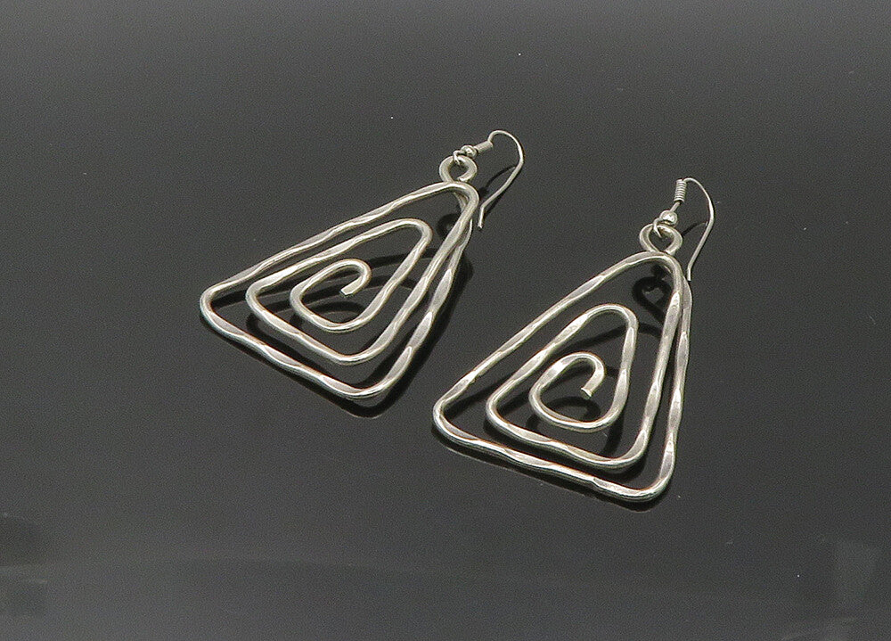 925 Sterling Silver  Vintage Shiny Triangle Shape Spiral Drop Earrings EG10700