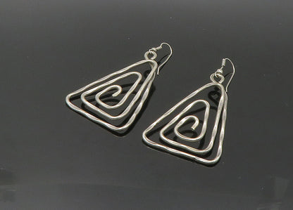 925 Sterling Silver  Vintage Shiny Triangle Shape Spiral Drop Earrings EG10700
