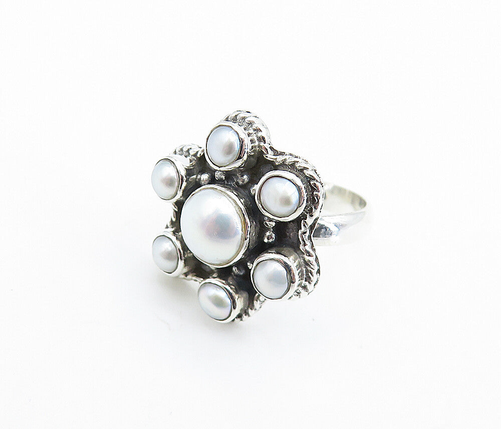 925 Sterling Silver  Freshwater Pearl Floral Twist Cocktail Ring Sz 6.5 RG7938