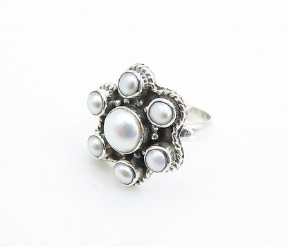 925 Sterling Silver  Freshwater Pearl Floral Twist Cocktail Ring Sz 6.5 RG7938