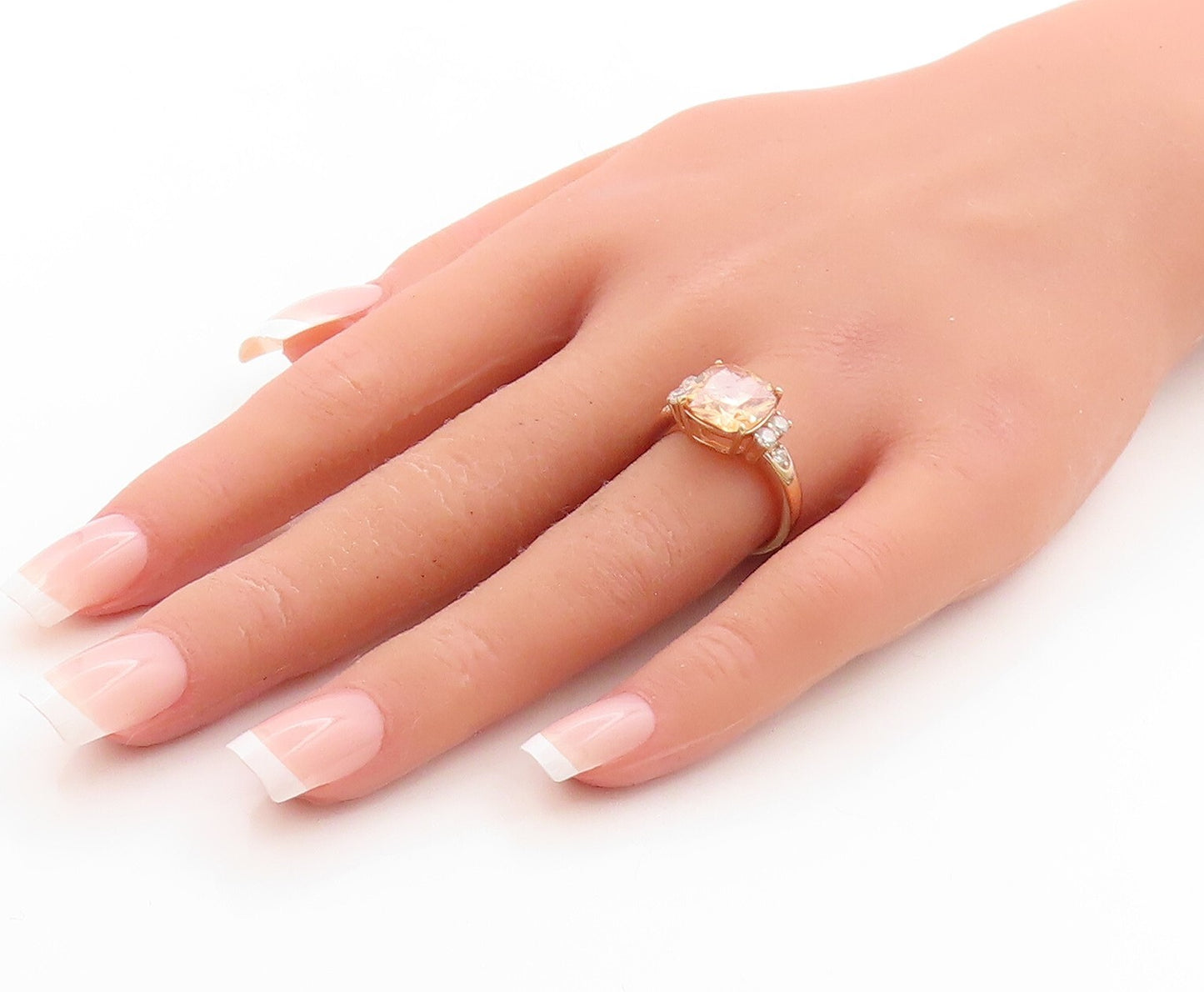 925 Sterling Silver Vintage Ring Rose Gold Plated Morganite CZ  Sz 7  RG31568