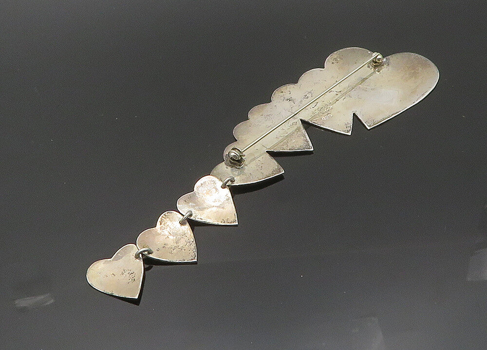 MEXICO 925 Sterling Silver  Vintage Shiny Graduated Hearts Brooch Pin  BP7902