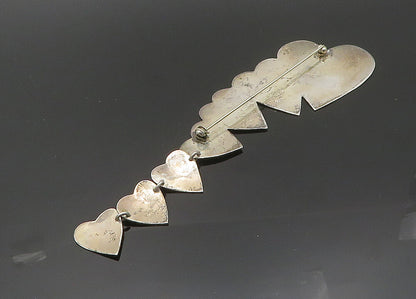 MEXICO 925 Sterling Silver  Vintage Shiny Graduated Hearts Brooch Pin  BP7902