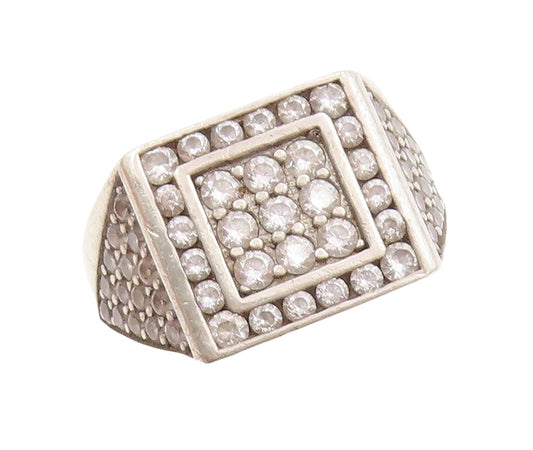 925 Sterling Silver Vintage Ring Brutalist Square Cutout CZ Inlay Sz 10  RG31330