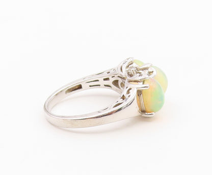 925 Sterling Silver Vintage Ring Cabochon Fire Opal Trilogy Band  Sz 10  RG36618