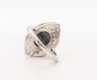 925 Sterling Silver Vintage Ring Diamonds Shape CZ & Gemstones  Sz 7  RG30595