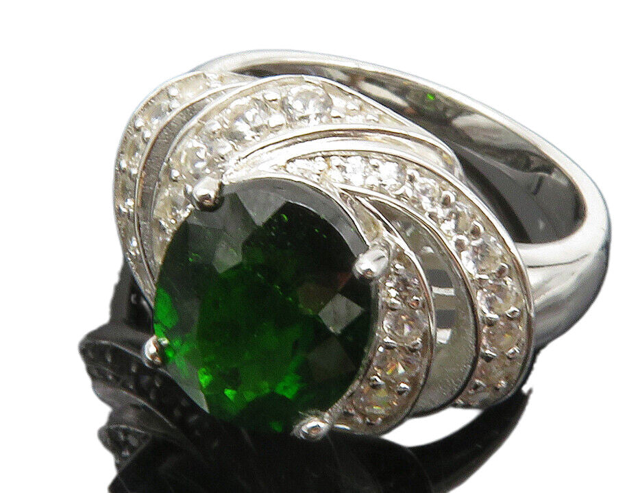 925 Sterling Silver  Peridot & Topaz Shiny Swirl Cocktail Ring Sz 6  RG12366