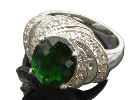 925 Sterling Silver  Peridot & Topaz Shiny Swirl Cocktail Ring Sz 6  RG12366