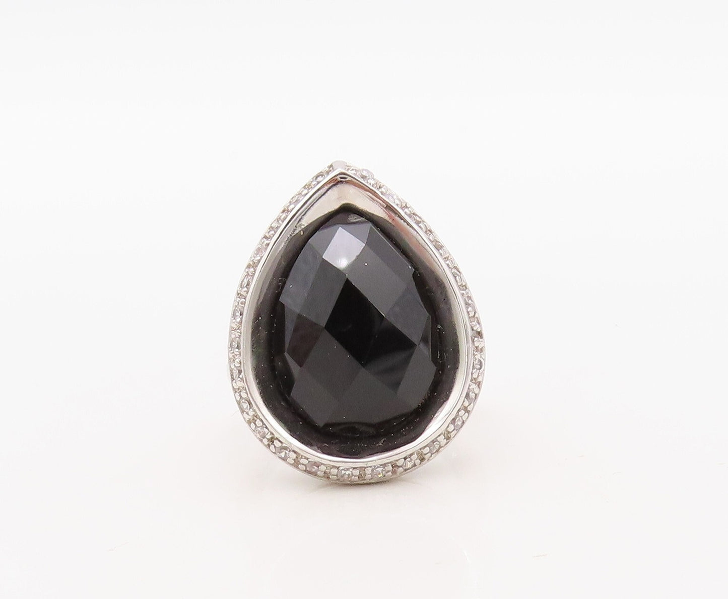 925 Sterling Silver Vintage Ring Solid Drop Cut Onyx CZ Framed  Sz 7  RG30695