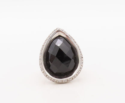 925 Sterling Silver Vintage Ring Solid Drop Cut Onyx CZ Framed  Sz 7  RG30695