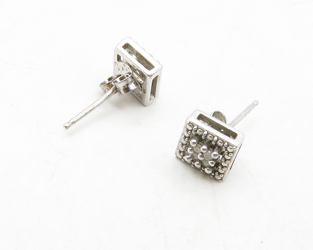 925 Sterling Silver  Vintage Genuine Diamonds Square Stud Earrings  EG6758