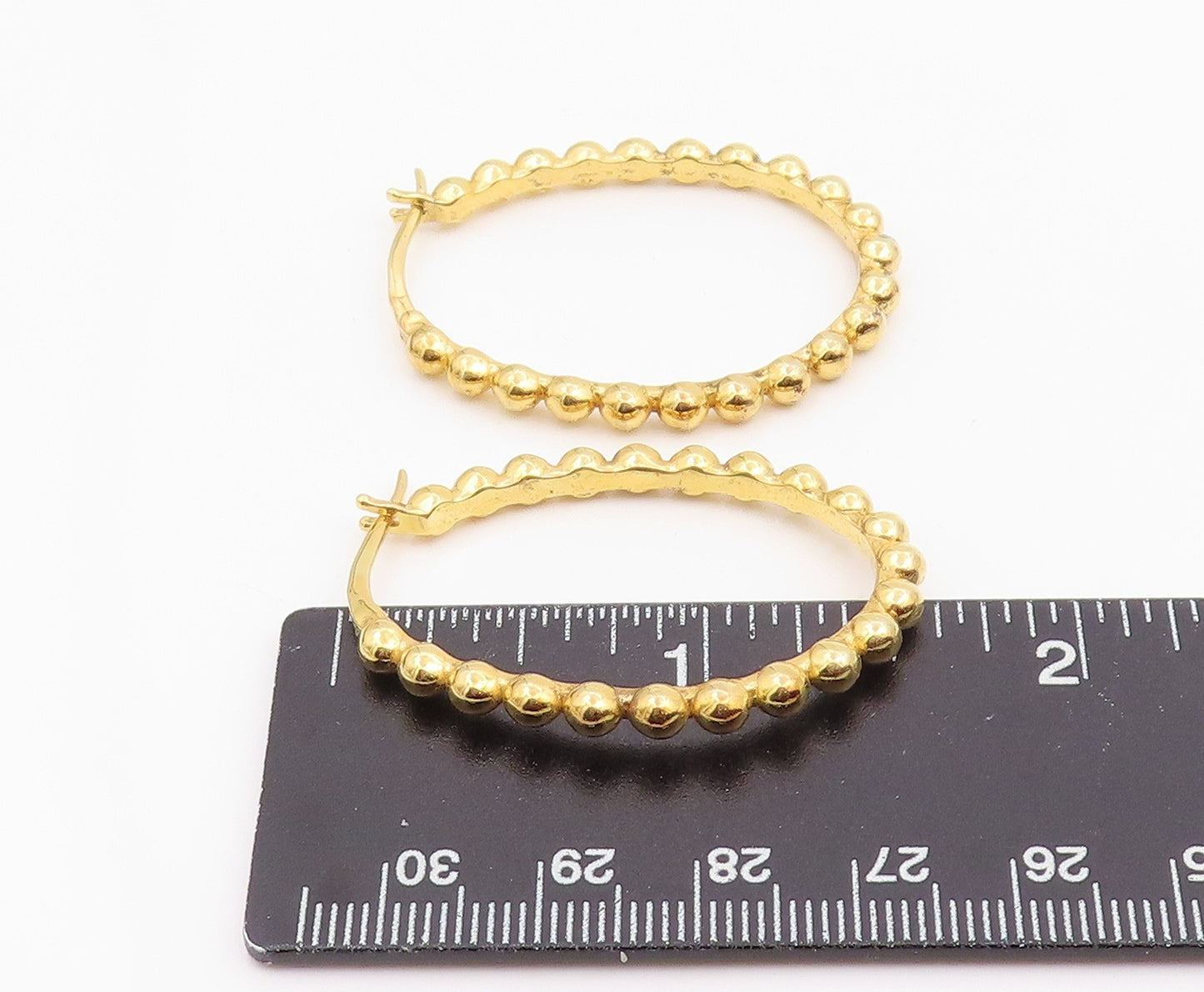 925 Sterling Silver Vintage Earrings Gold Plated Classic Beaded Hoop  EG14239