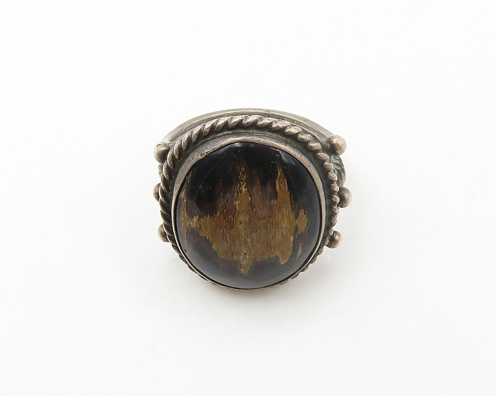 925 Sterling Silver Vintage Brown Jasper Cocktail Ring Sz 6 RG17269