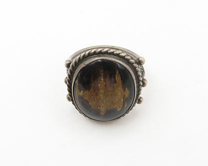 925 Sterling Silver Vintage Brown Jasper Cocktail Ring Sz 6 RG17269