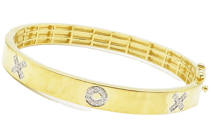 925 Sterling Silver Genuine Diamonds Gold Plated Bangle Bracelet  BT5250