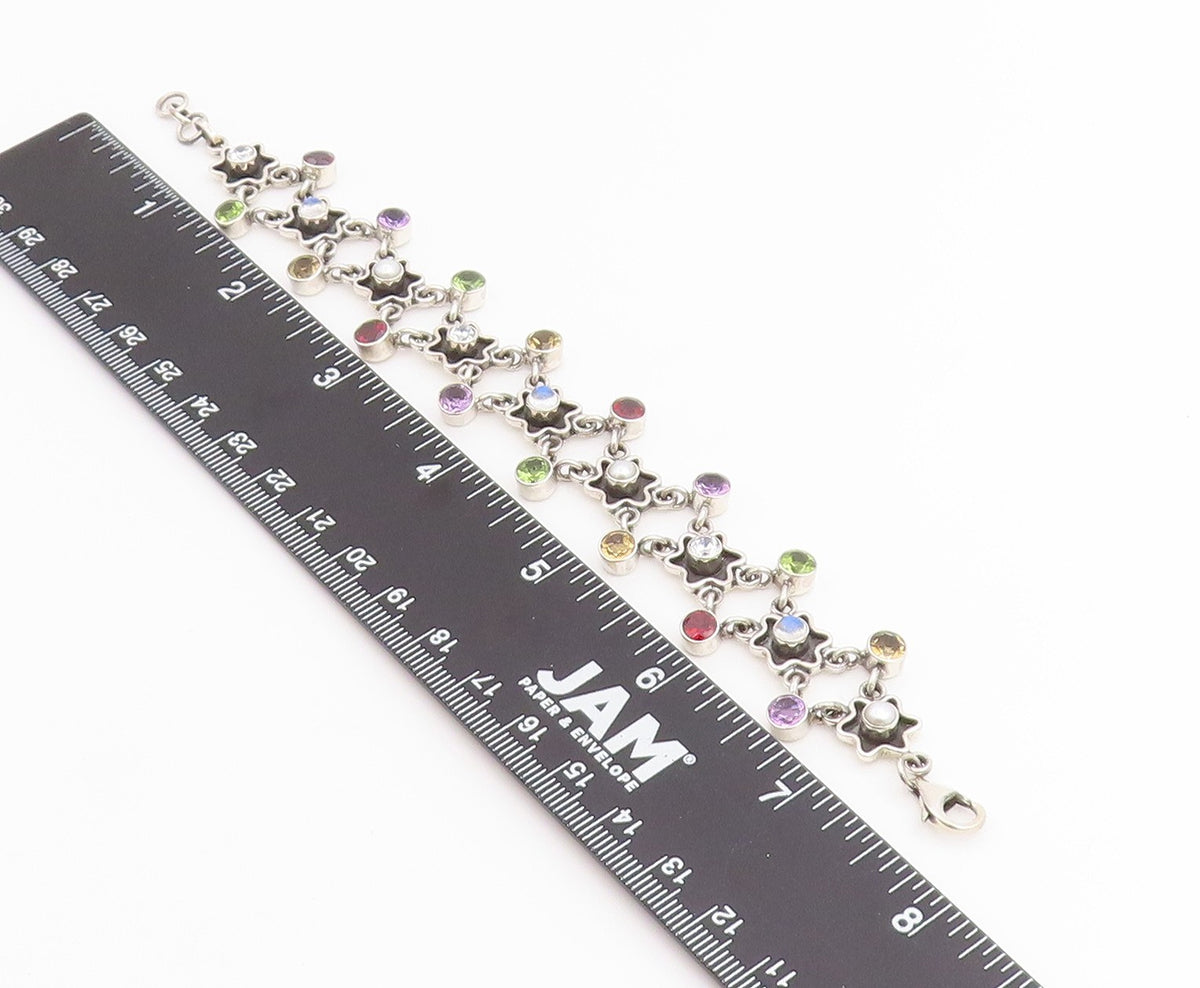 925 Sterling Silver Vintage Bracelet NICKY BUTLER Multi Gemstone Link  BT12231