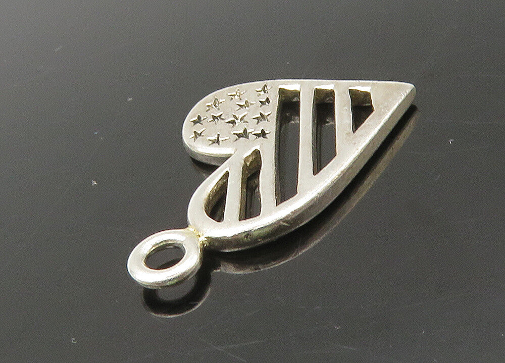 925 Sterling Silver  Vintage Shiny American Flag Love Heart Pendant  PT17892