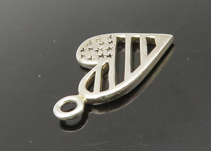 925 Sterling Silver  Vintage Shiny American Flag Love Heart Pendant  PT17892