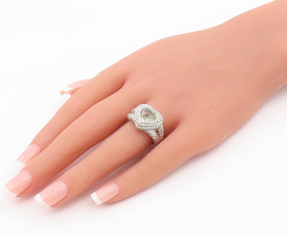 925 Sterling Silver Vintage Ring JUDITH RIPKA Green Amethyst Heart Sz 8 RG36574