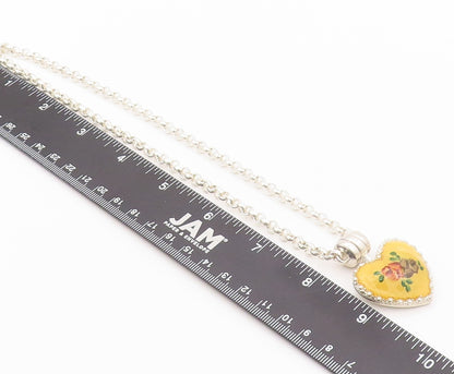 925 Sterling Silver Vintage Necklace ESPO SIG Floral Enameled Heart  NE4502