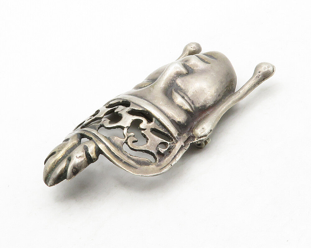 925 Sterling Silver  Vintage Antique Dark Tone Sculpted Face Brooch Pin BP5024