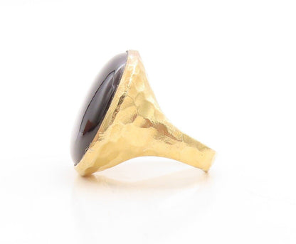 925 Sterling Silver Vintage Ring Gold Plated Large Cabochon Onyx Sz 8.5  RG30092