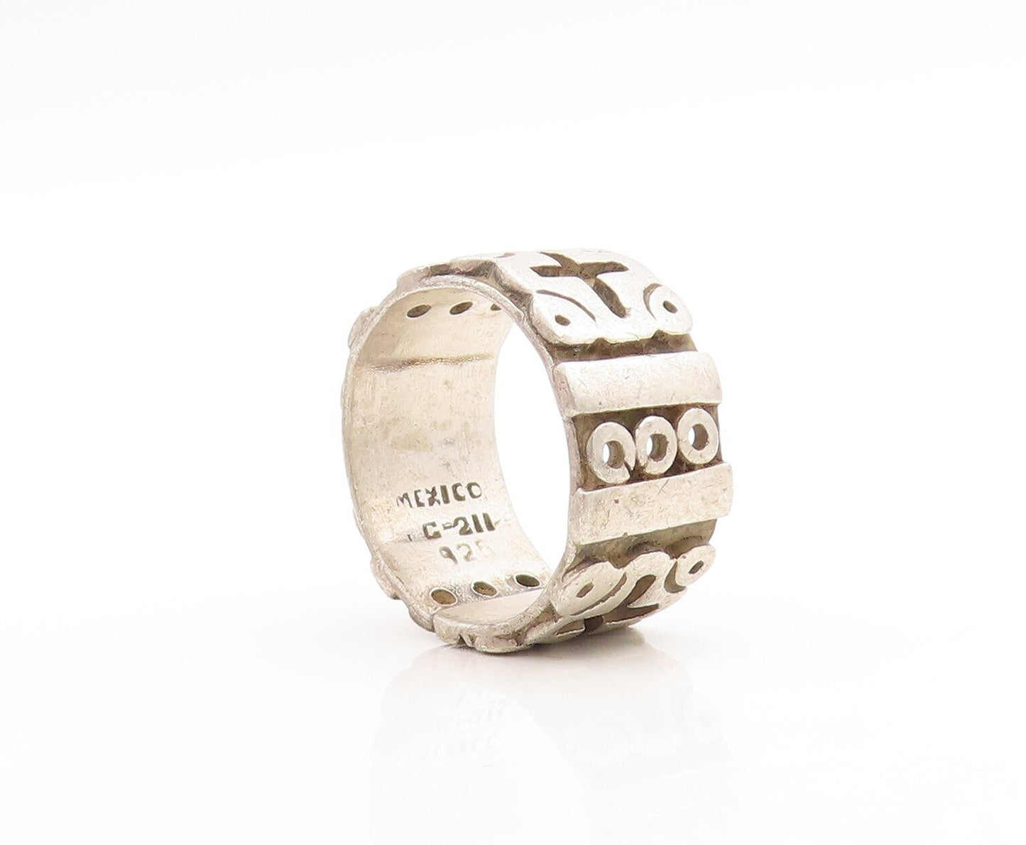 925 Sterling Silver Vintage Ring MEXICO Solid '+' & 'O' Carved  Sz 11  RG31161