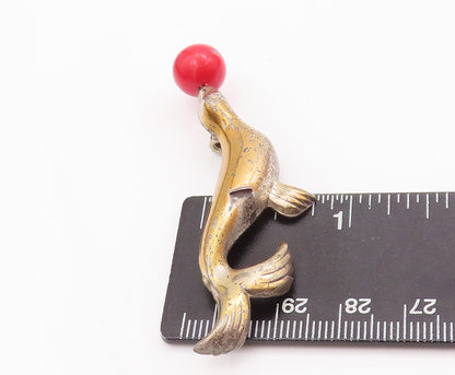 925 Sterling Silver Vintage Brooch Pin LANG Delphine Playing With Ball  BP10969