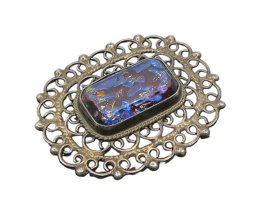 JOSE LUIS FLORES MEXICO 925 Silver  Vintage Dichroic Glass Brooch Pin  BP7123