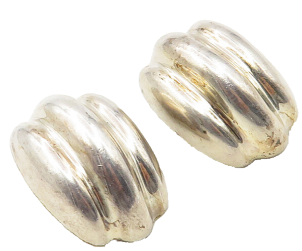 ZINA 925 Sterling Silver  Vintage Fluted Hollow Non Pierce Earrings  EG5143