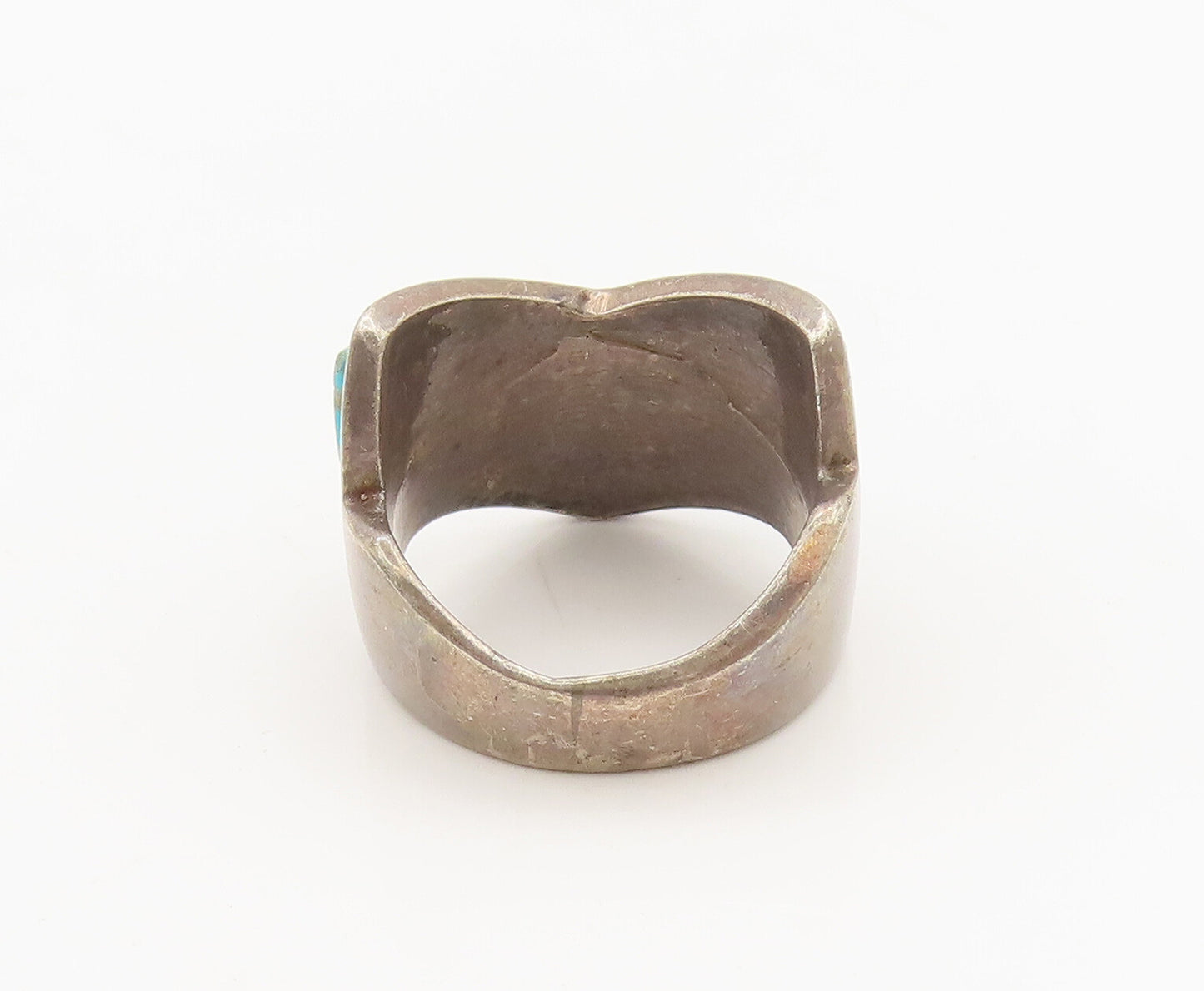 ZUNI NAVAJO 925 Silver  Vintage Antique Turquoise Zigzag Ring Sz 8  RG27139