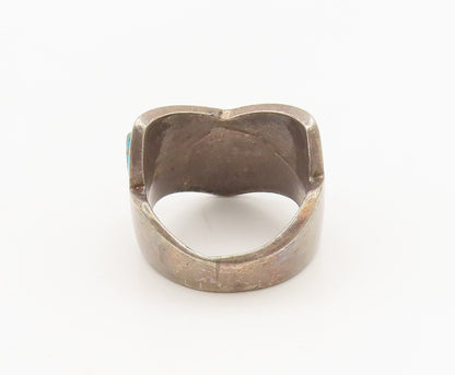 ZUNI NAVAJO 925 Silver  Vintage Antique Turquoise Zigzag Ring Sz 8  RG27139