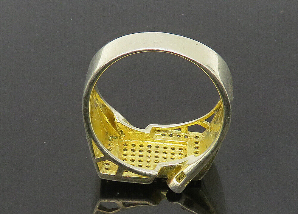 925 Sterling Silver  Vintage Topaz Encrusted Large Band Ring Sz 13  RG21192
