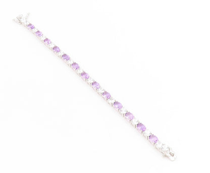 925 Sterling Silver Vintage Bracelet Amethyst & Topaz Tennis Link Chain  BT11750