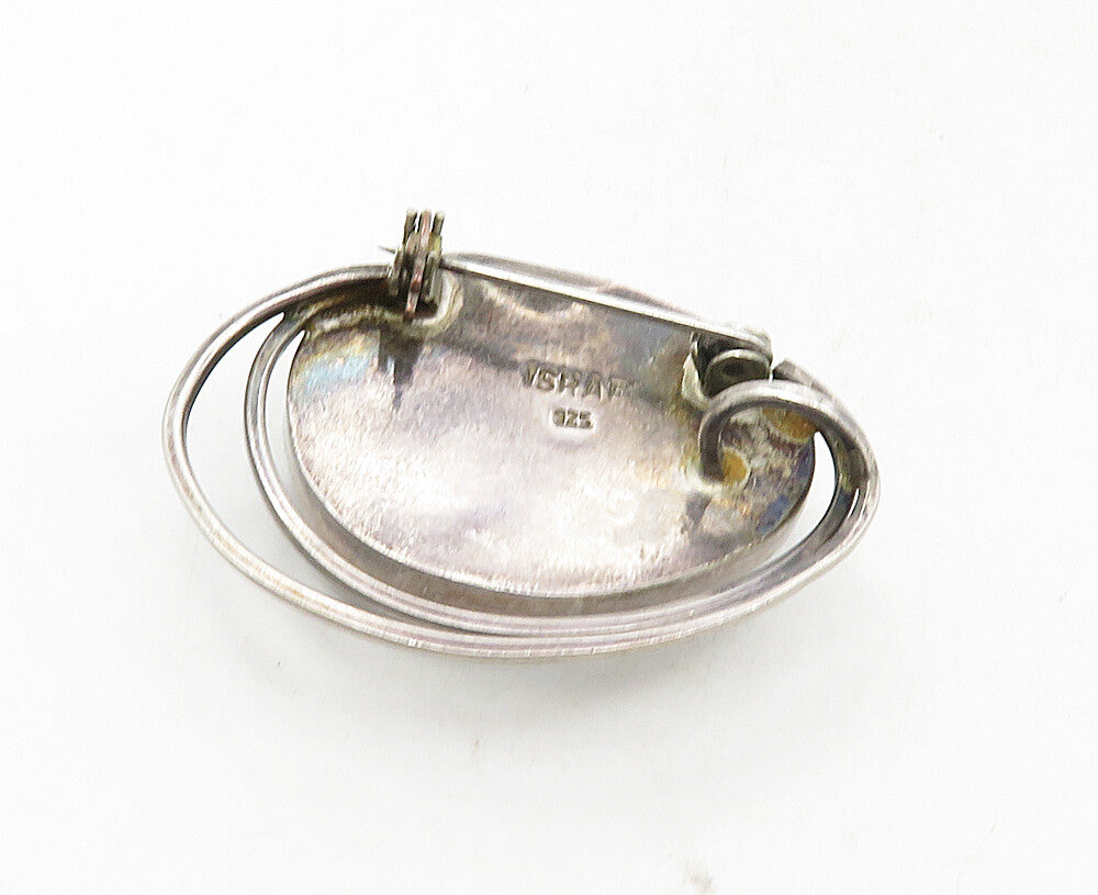 ISRAEL 925 Sterling Silver  Vintage Cabochon Eilat Stone Brooch Pin  BP3558