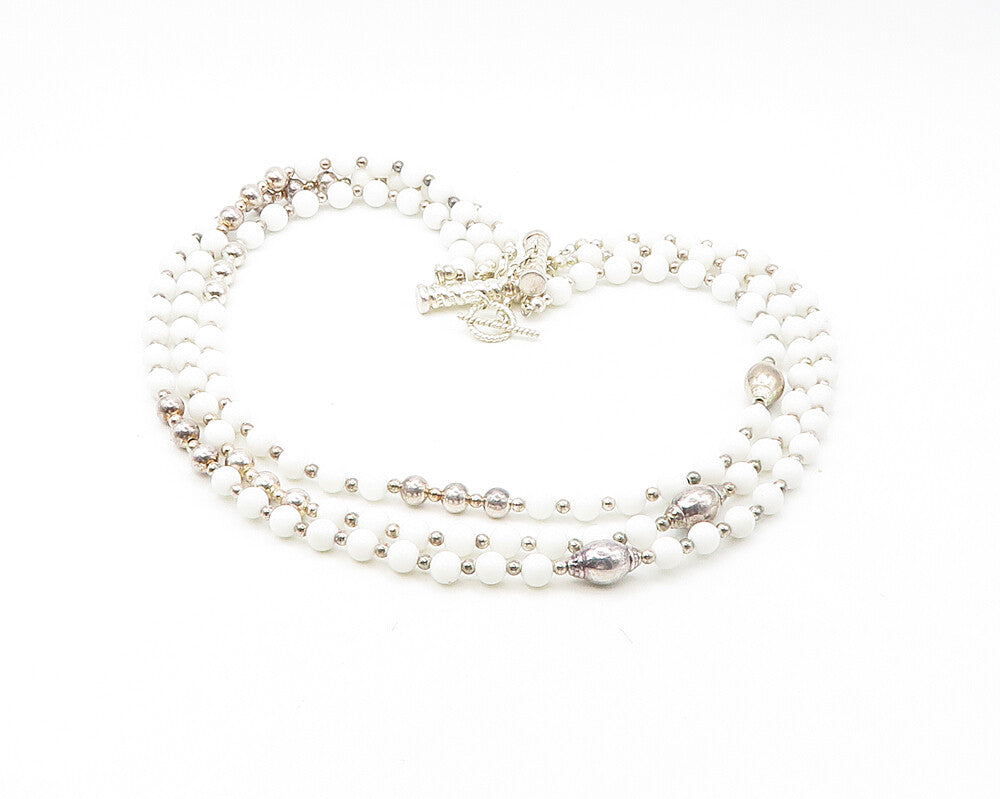 PAOLA VALENTINI 925 Sterling Silver Vintage White Stone Heavy Necklace  NE2994