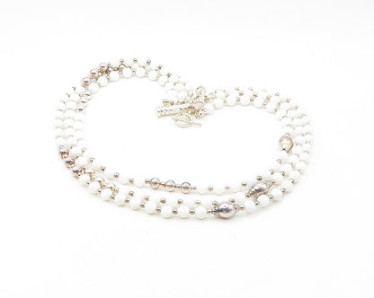 PAOLA VALENTINI 925 Sterling Silver Vintage White Stone Heavy Necklace  NE2994
