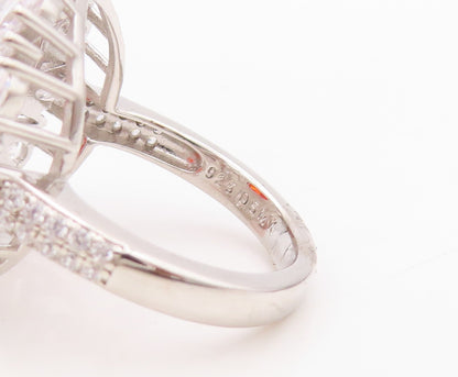 925 Sterling Silver Vintage Ring Floral Orange & White CZ Inlay  Sz 7.5  RG30360