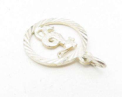 925 Sterling Silver  Vintage Petite Dragon Etched Round Border Pendant  PT8960